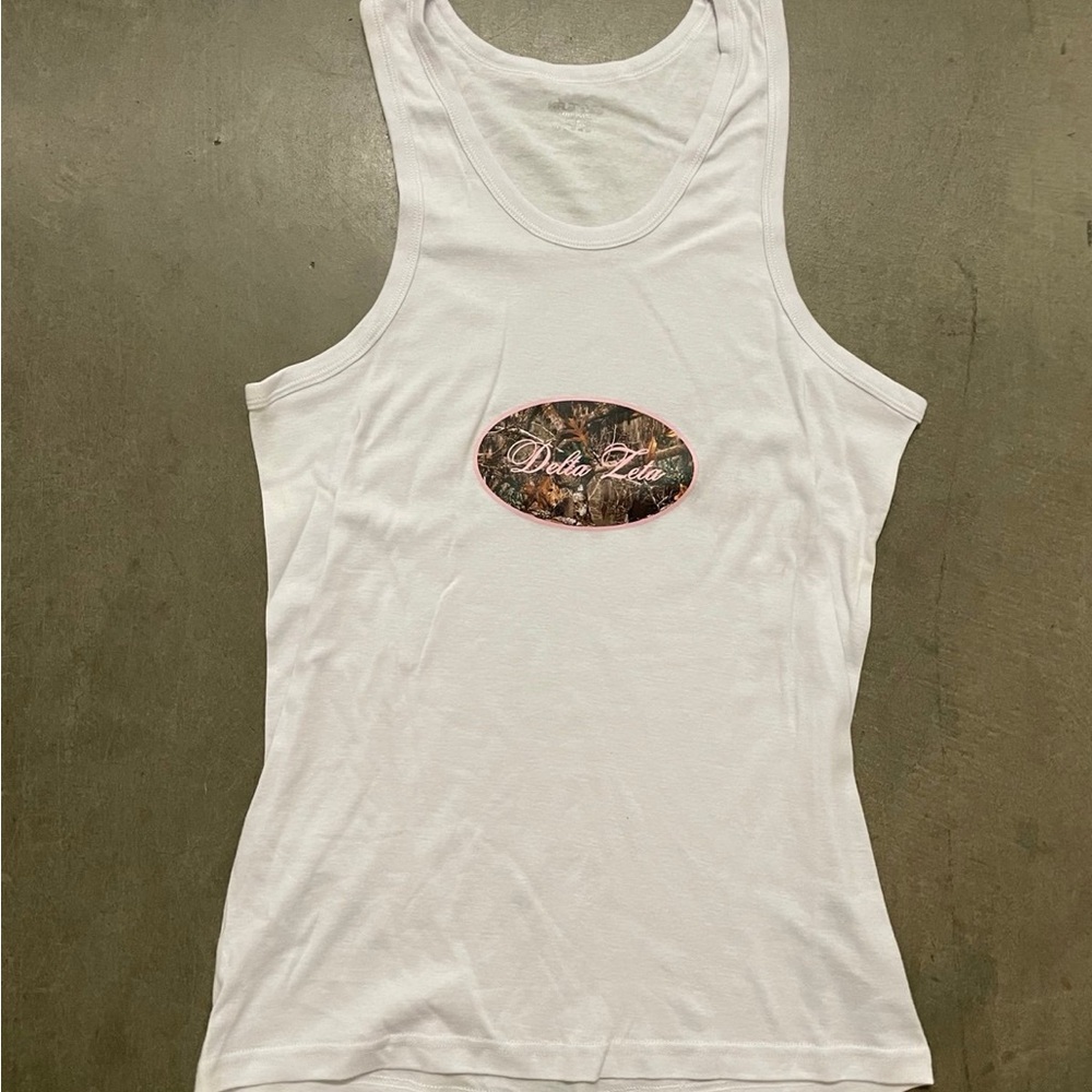 NWOT White Delta Zeta Camo Design Tank Top